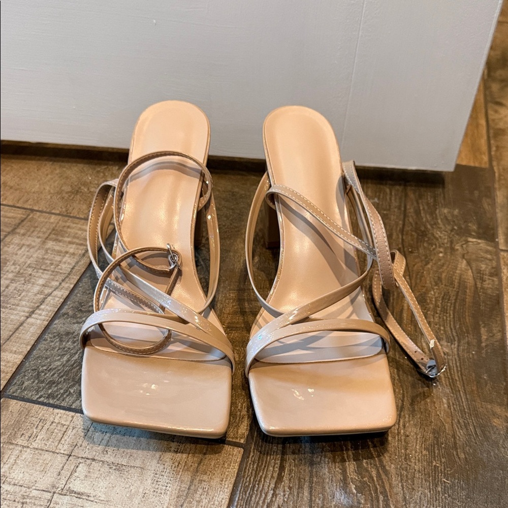 Elegant Iridescent Beige Strappy Heels